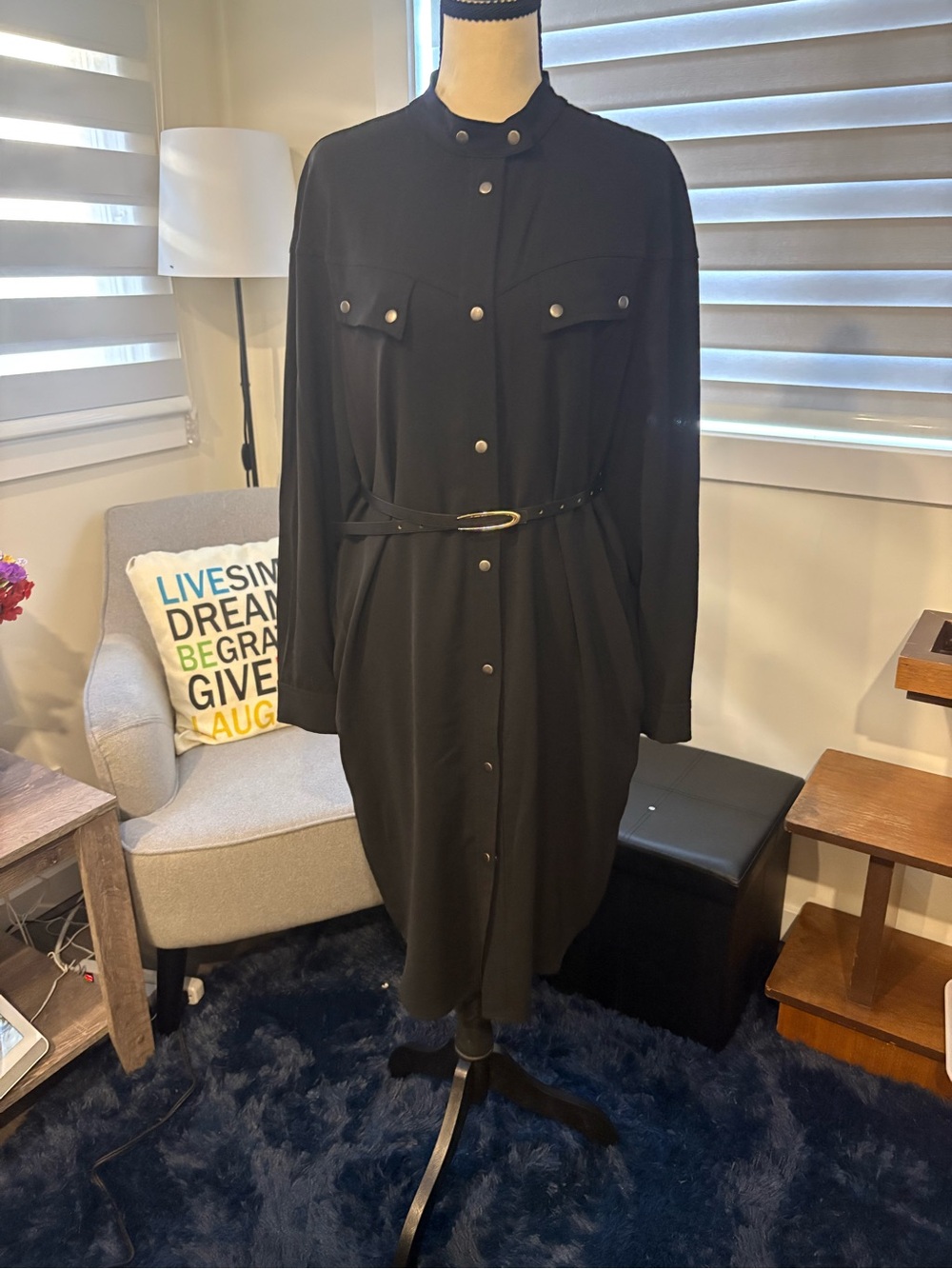 Rebecca Minkoff Black Long-Sleeve Button-Front Shirt Dress